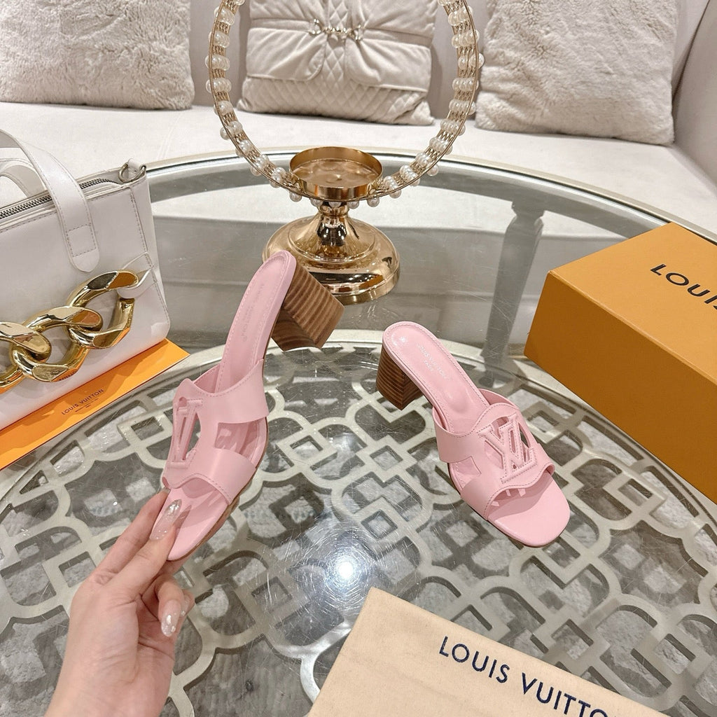 ISOLA HIGH 55 MM MULE IN PASTEL PINK CALFSKIN