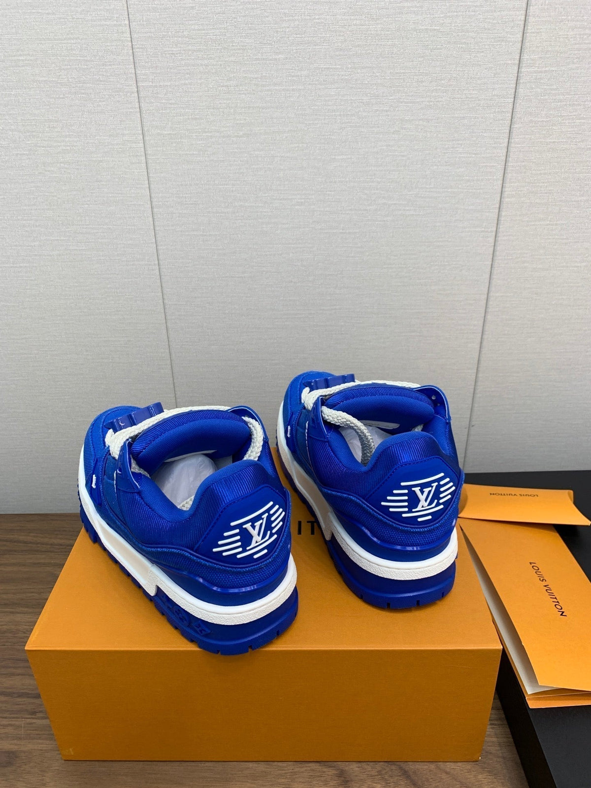 LV WOMEN'S TRAINER IN COBALT BLUE JACQUARD AND CALFSKIN
