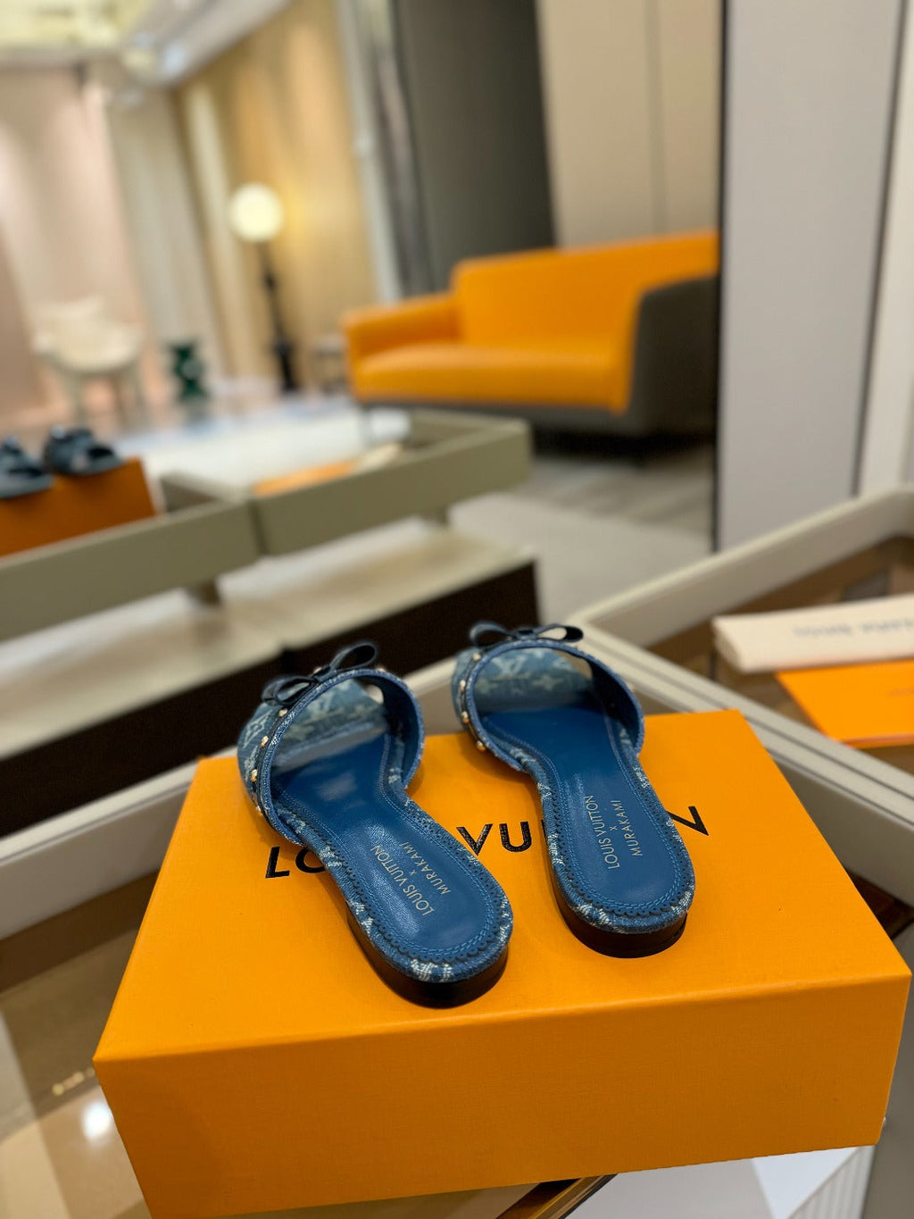 LV X TM 6AM FLAT MULE IN NAVY BLUE MONOGRAM DENIM