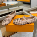 ROMY FLAT BALLERINA IN LIGHT PINK MESH PATENT CALFSKIN