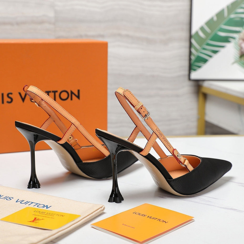 LV WOMEN BLOSSOM SLINGBACK PUMP IN BLACK EMBROIDERED FABRIC